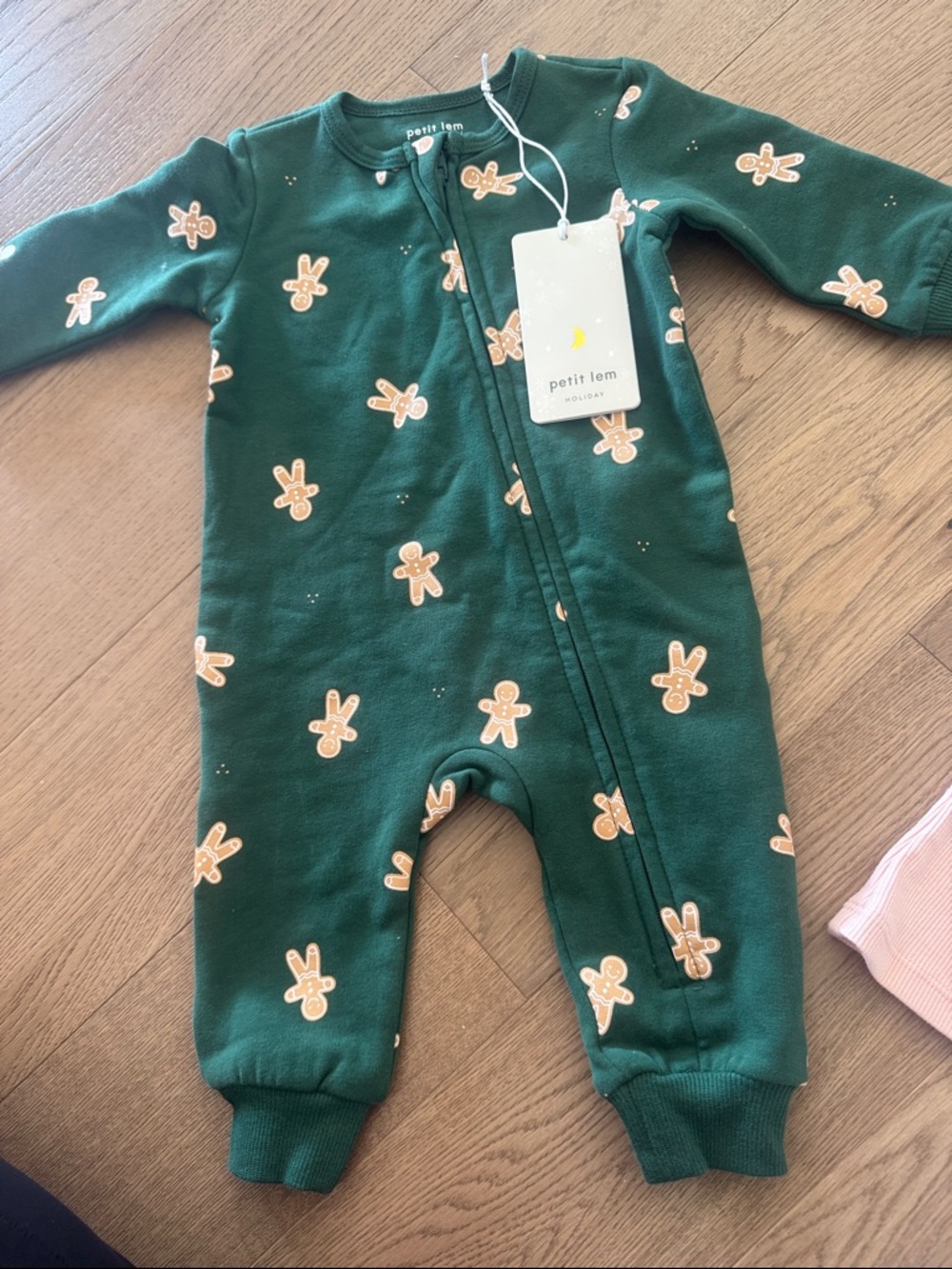 Petit Lem • NWT Green Gingerbread Print One-Piece Pajamas Christmas pjs family - Picture 2 of 5